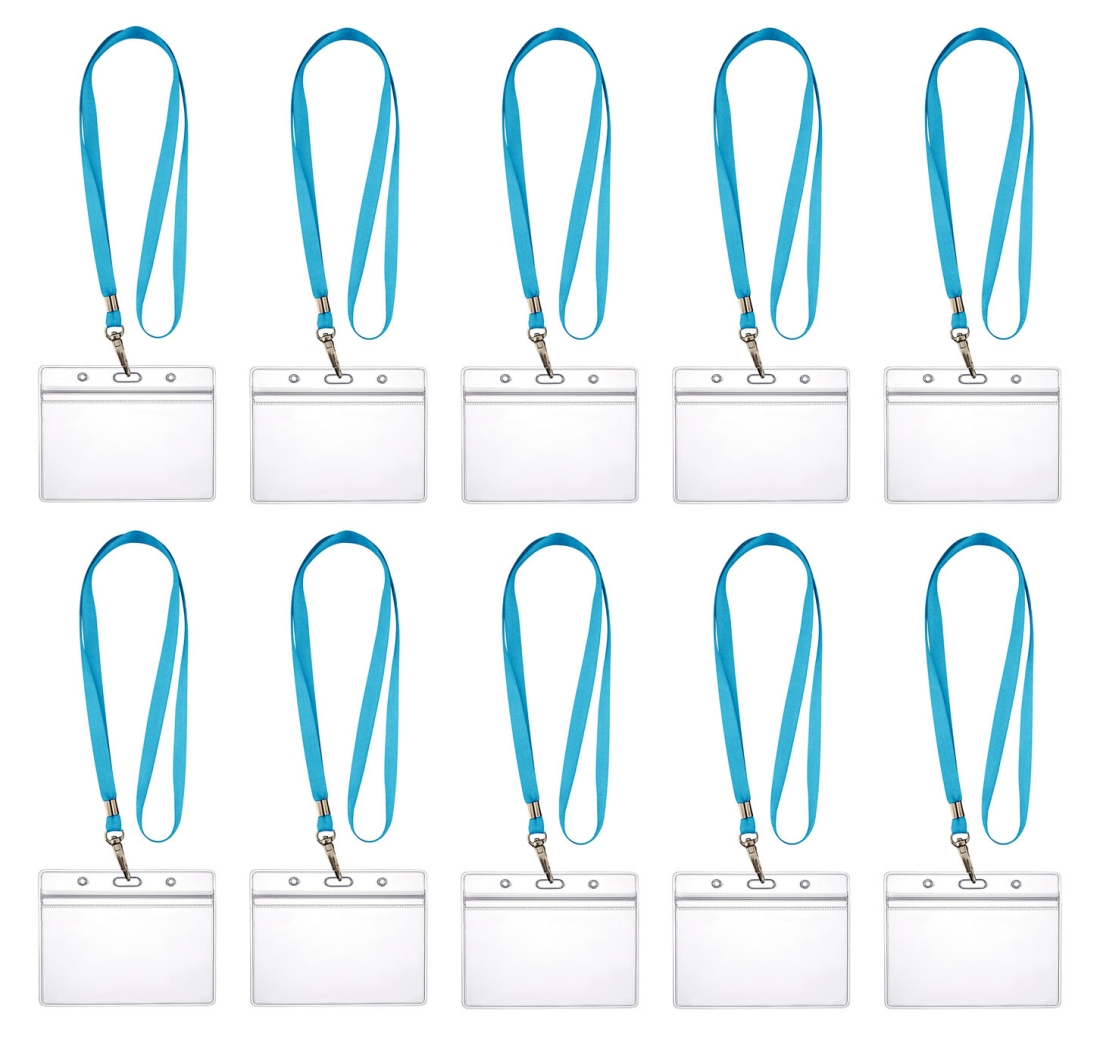 10 x Lanyard Umhängeband mit 10x Ausweishülle ZIP Kartenhalter horizontal & vertikal wasserdicht Ausweise Karten Schutzhülle 0,80mm flexibel